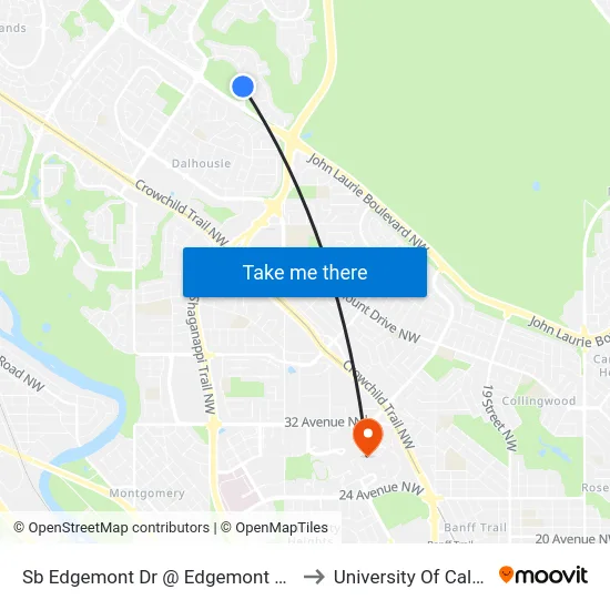 Sb Edgemont Dr @ Edgemont Pl NW to University Of Calgary map