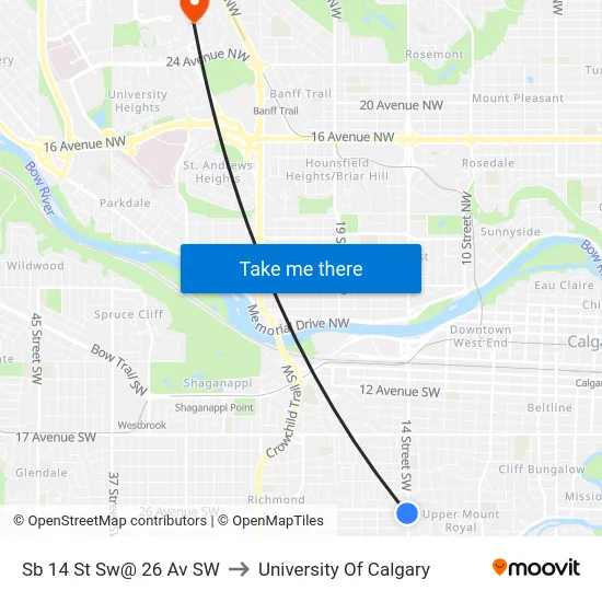 Sb 14 St Sw@ 26 Av SW to University Of Calgary map