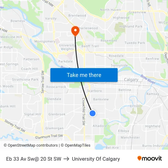 Eb 33 Av Sw@ 20 St SW to University Of Calgary map
