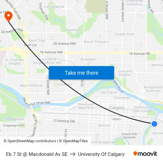 Eb 7 St @ Macdonald Av SE to University Of Calgary map