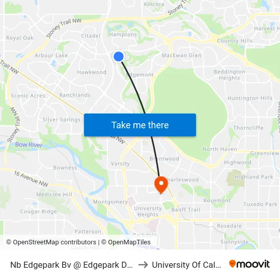 Nb Edgepark Bv @ Edgepark Dr NW to University Of Calgary map