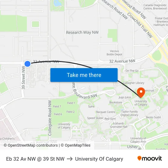 Eb 32 Av NW @ 39 St NW to University Of Calgary map