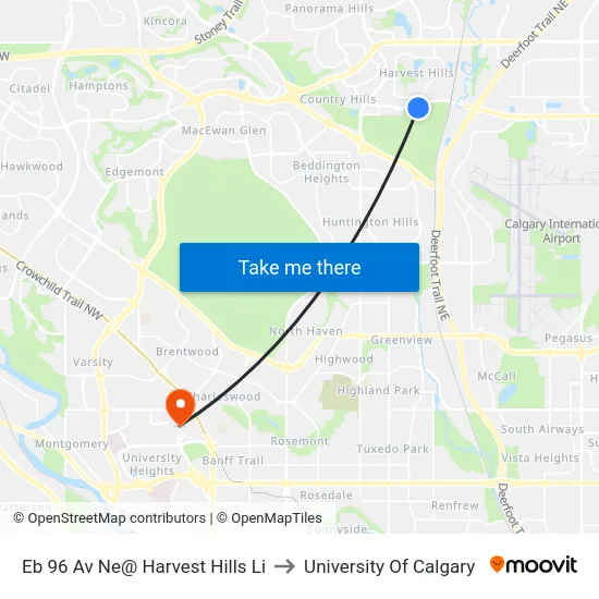 Eb 96 Av Ne@ Harvest Hills Li to University Of Calgary map