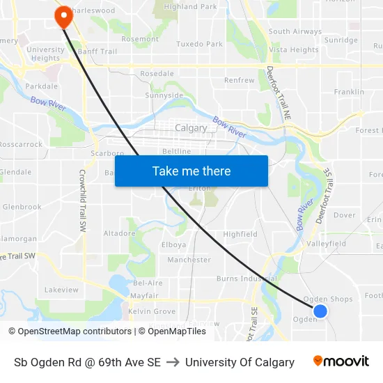 Sb Ogden Rd @ 69th Ave SE to University Of Calgary map