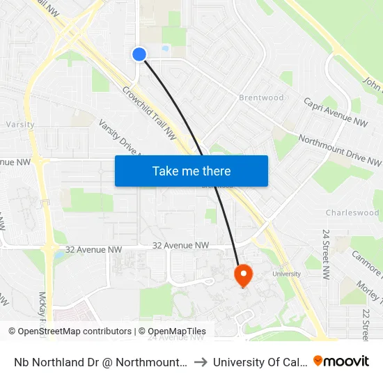 Nb Northland Dr @ Northmount Dr NW to University Of Calgary map
