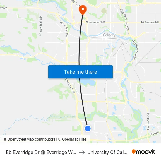 Eb Everridge Dr @ Everridge Wy SW to University Of Calgary map