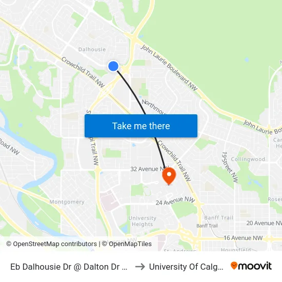 Eb Dalhousie Dr @ Dalton Dr NW to University Of Calgary map