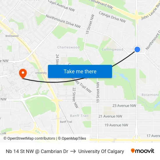 Nb 14 St NW @ Cambrian Dr to University Of Calgary map