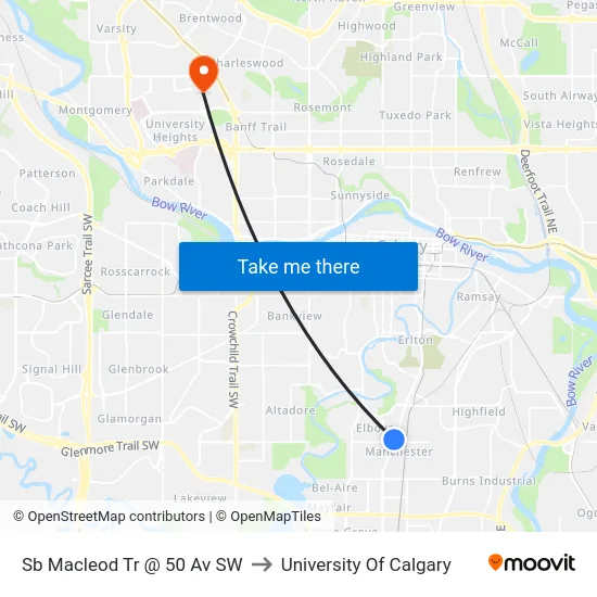 Sb Macleod Tr @ 50 Av SW to University Of Calgary map
