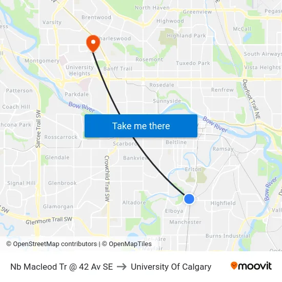 Nb Macleod Tr @ 42 Av SE to University Of Calgary map