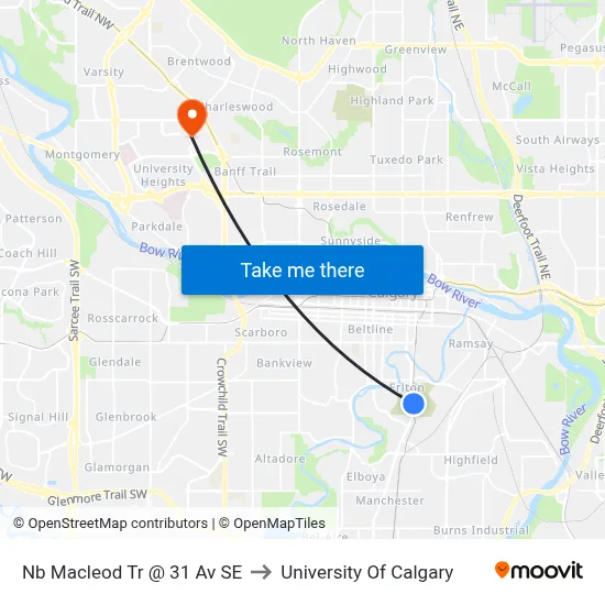 Nb Macleod Tr @ 31 Av SE to University Of Calgary map