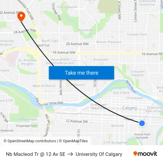 Nb Macleod Tr @ 12 Av SE to University Of Calgary map