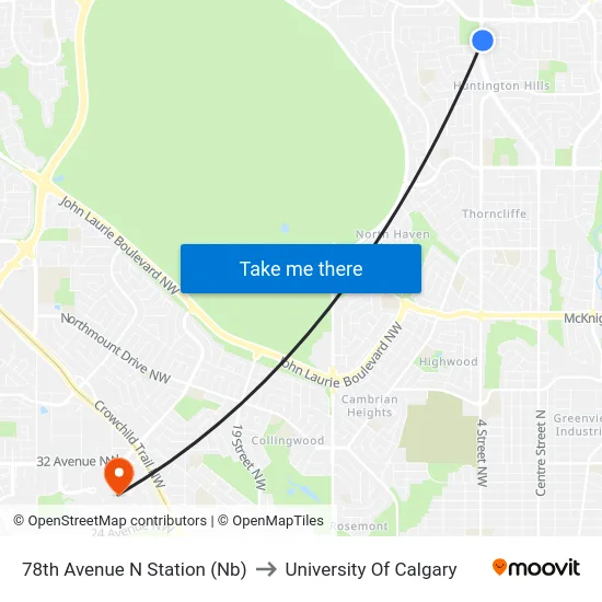 78th Avenue N Station (Nb) to University Of Calgary map
