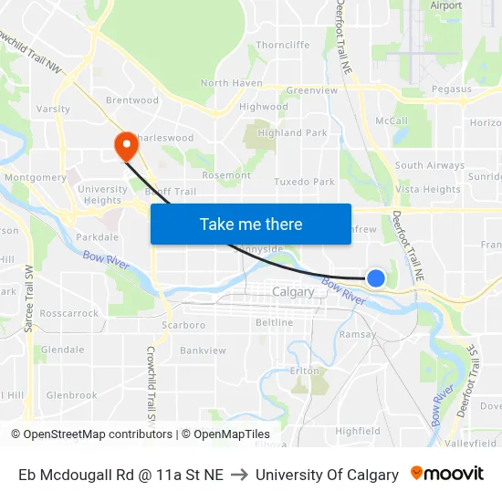 Eb Mcdougall Rd @ 11a St NE to University Of Calgary map