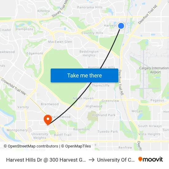 Harvest Hills Dr @ 300 Harvest Grove Pl NE to University Of Calgary map