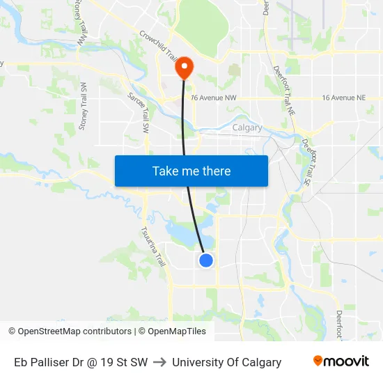 Eb Palliser Dr @ 19 St SW to University Of Calgary map