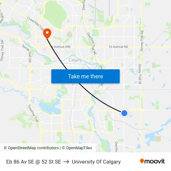 Eb 86 Av SE @ 52 St SE to University Of Calgary map
