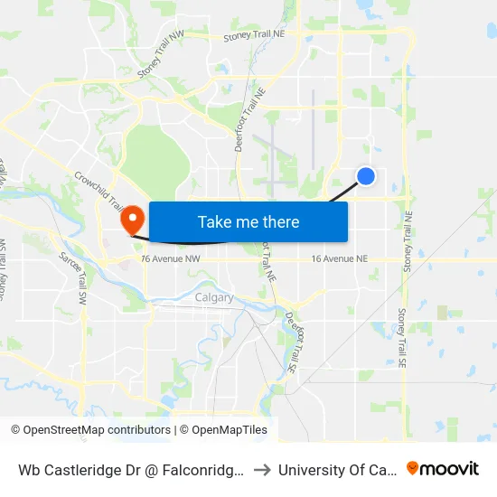 Wb Castleridge Dr @ Falconridge Bv NE to University Of Calgary map