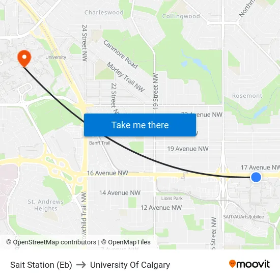 Sait Station (Eb) to University Of Calgary map