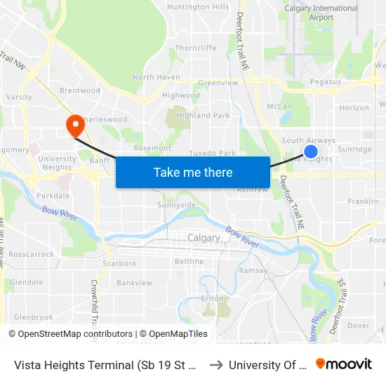Vista Heights Terminal (Sb 19 St NE @ 24 Av Ne) to University Of Calgary map