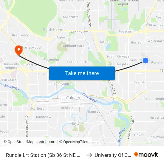 Rundle Lrt Station (Sb 36 St NE @ 25 Av Ne) to University Of Calgary map