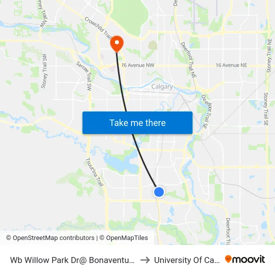 Wb Willow Park Dr@ Bonaventure Dr SE to University Of Calgary map