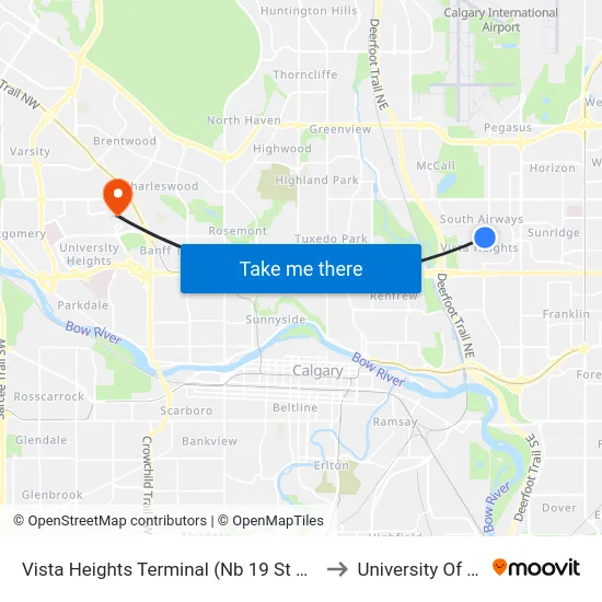 Vista Heights Terminal (Nb 19 St NE @ 24 Av Ne) to University Of Calgary map