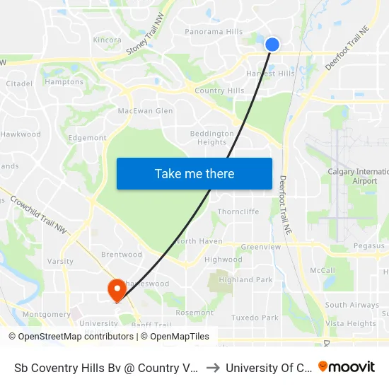 Sb Coventry Hills Bv @ Country Village Ld NE to University Of Calgary map