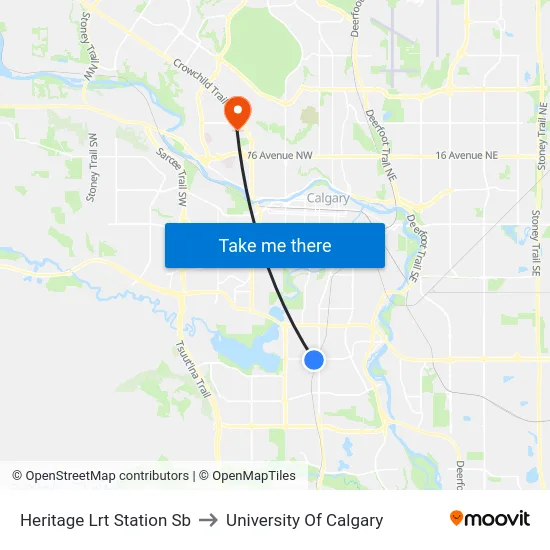 Heritage Lrt Station Sb to University Of Calgary map
