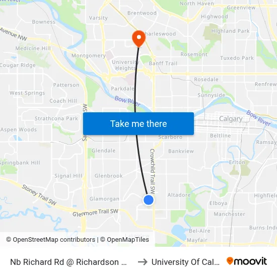 Nb Richard Rd @ Richardson Wy SW to University Of Calgary map