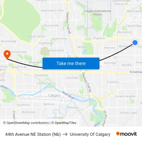 44th Avenue NE Station (Nb) to University Of Calgary map