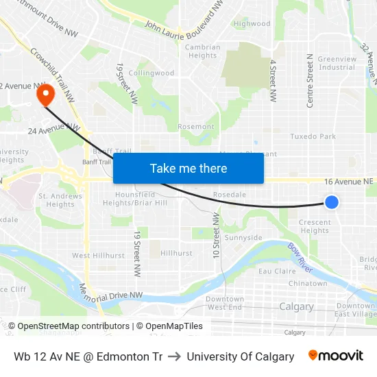 Wb 12 Av NE @ Edmonton Tr to University Of Calgary map