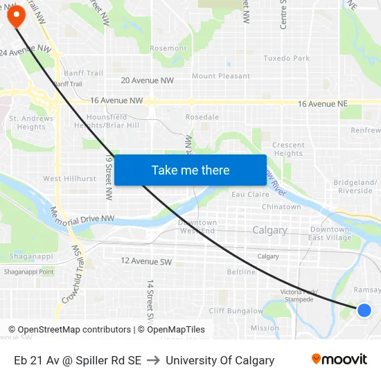 Eb 21 Av @ Spiller Rd SE to University Of Calgary map