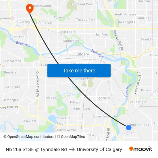 Nb 20a St SE @ Lynndale Rd to University Of Calgary map