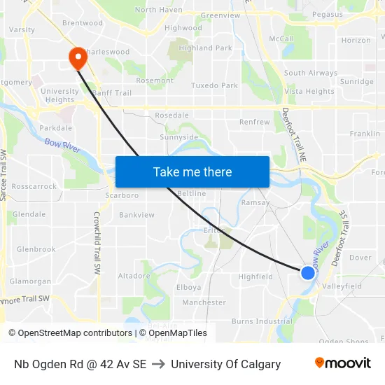 Nb Ogden Rd @ 42 Av SE to University Of Calgary map