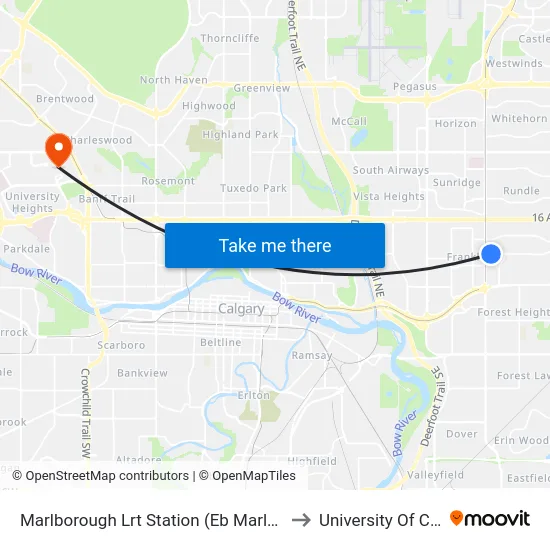 Marlborough Lrt Station (Eb Marlborough Dr) to University Of Calgary map