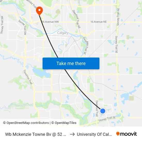 Wb Mckenzie Towne Bv @ 52 St SE to University Of Calgary map
