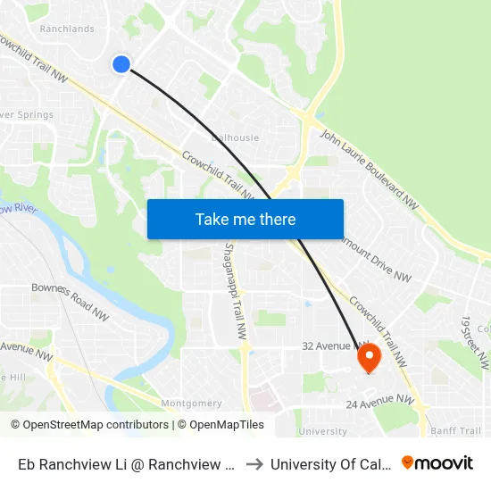 Eb Ranchview Li @ Ranchview Dr NW to University Of Calgary map