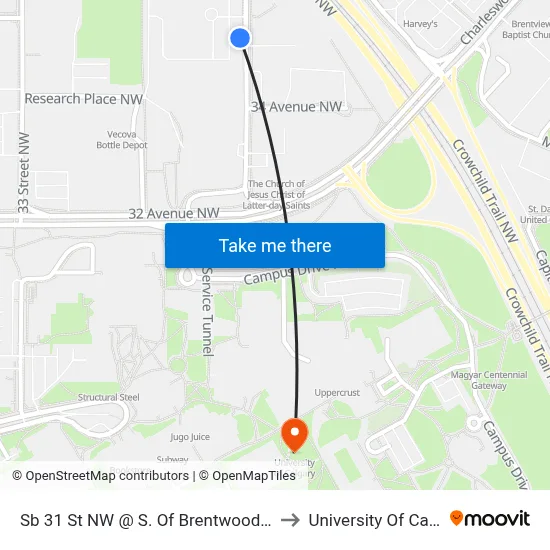 Sb 31 St NW @ S. Of Brentwood Station to University Of Calgary map