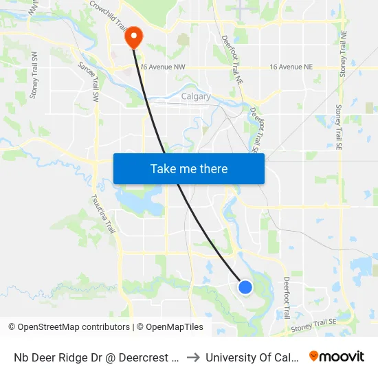 Nb Deer Ridge Dr @ Deercrest Cl SE to University Of Calgary map