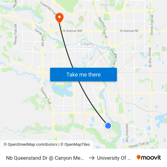 Nb Queensland Dr @ Canyon Meadows Dr SE to University Of Calgary map