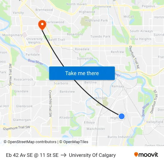 Eb 42 Av SE @ 11 St SE to University Of Calgary map