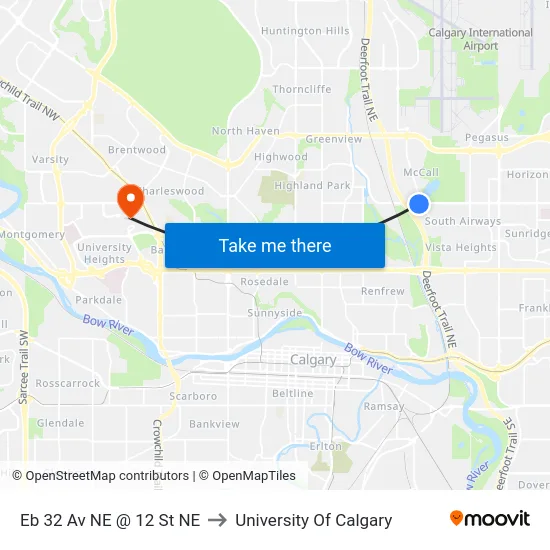 Eb 32 Av NE @ 12 St NE to University Of Calgary map