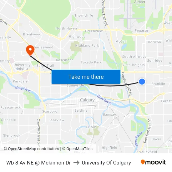 Wb 8 Av NE @ Mckinnon Dr to University Of Calgary map
