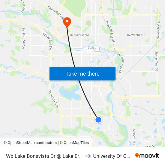 Wb Lake Bonavista Dr @ Lake Erie Rd SE to University Of Calgary map