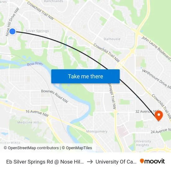 Eb Silver Springs Rd @ Nose Hill Dr NW to University Of Calgary map