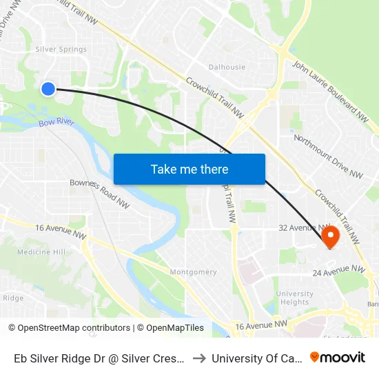 Eb Silver Ridge Dr @ Silver Crest Dr NW to University Of Calgary map