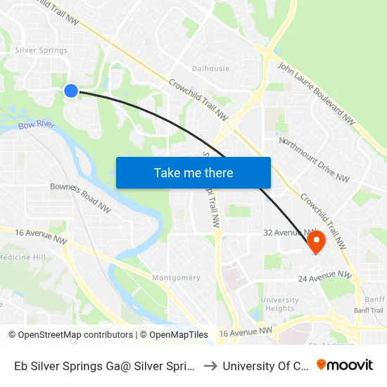 Eb Silver Springs Ga@ Silver Springs Bv NW to University Of Calgary map