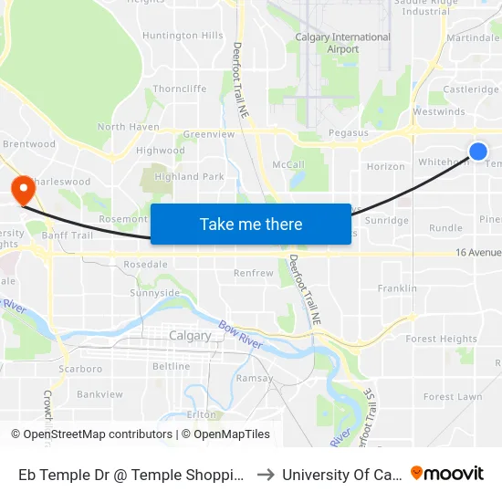 Eb Temple Dr @ Temple Shopping Plaza to University Of Calgary map