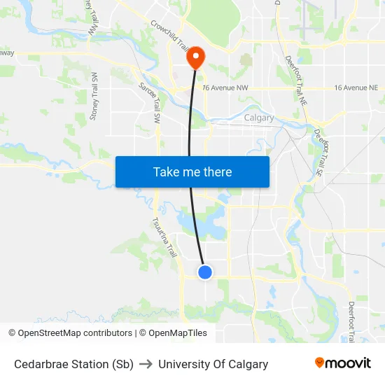 Cedarbrae Station (Sb) to University Of Calgary map